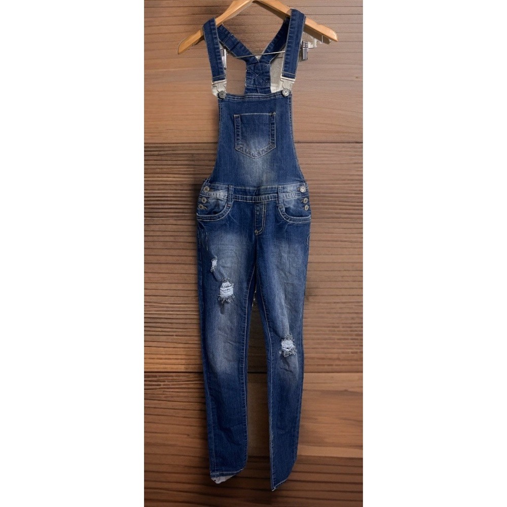 Almost Famous‎ Juniors Size 3 Denim Overalls  Factory Destressed Destroyed